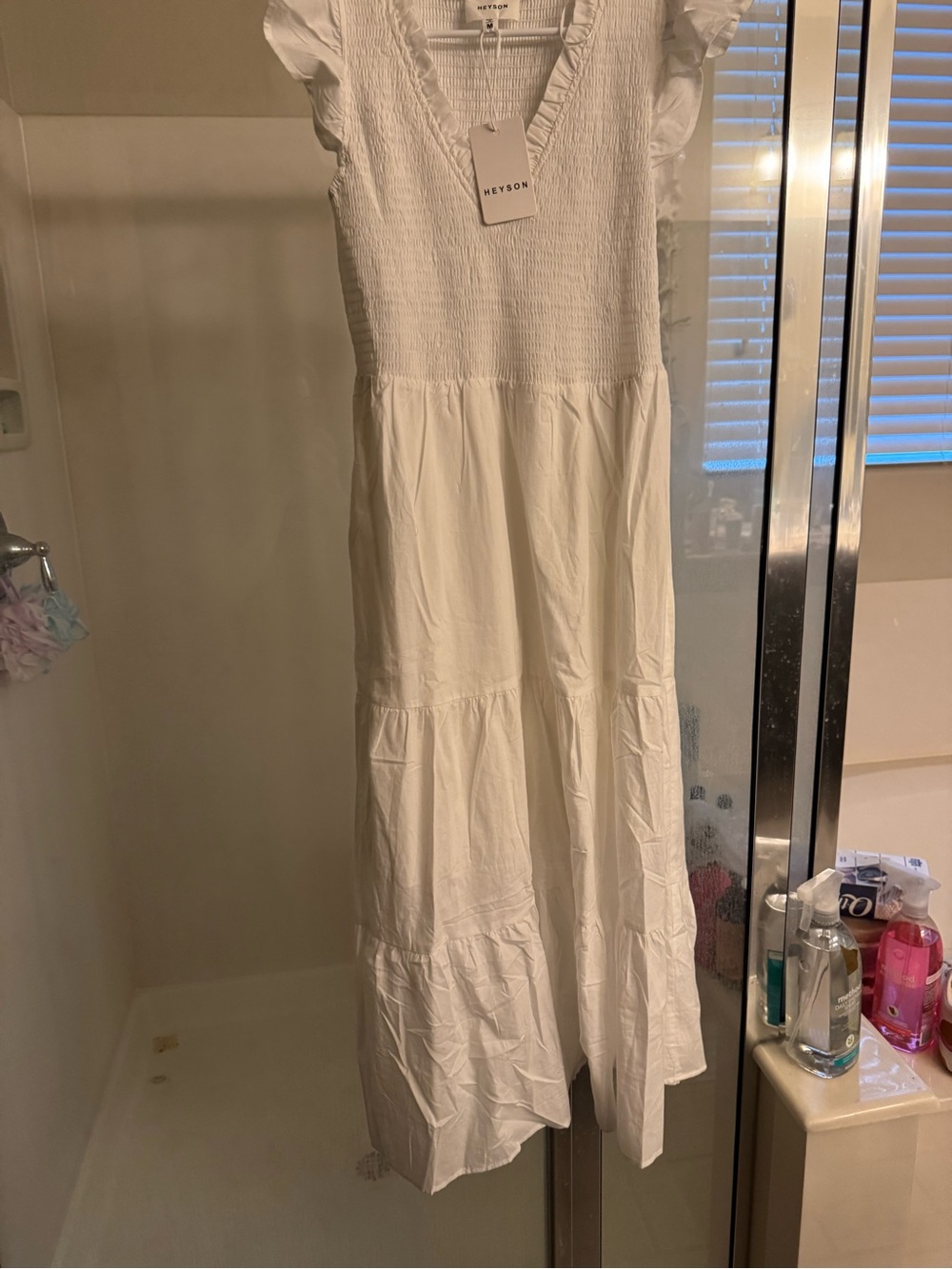 White Smocked Tiered Maxi Dress Heyson m